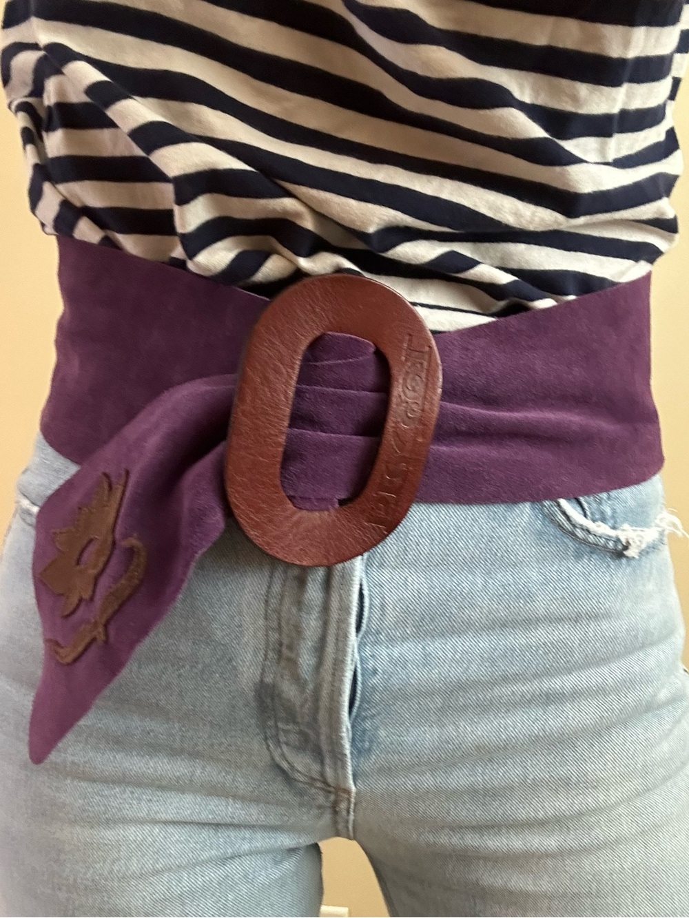 Vintage Diesel Purple Suede Wrap Belt with Brown Leather Buckle 100% leather y2k